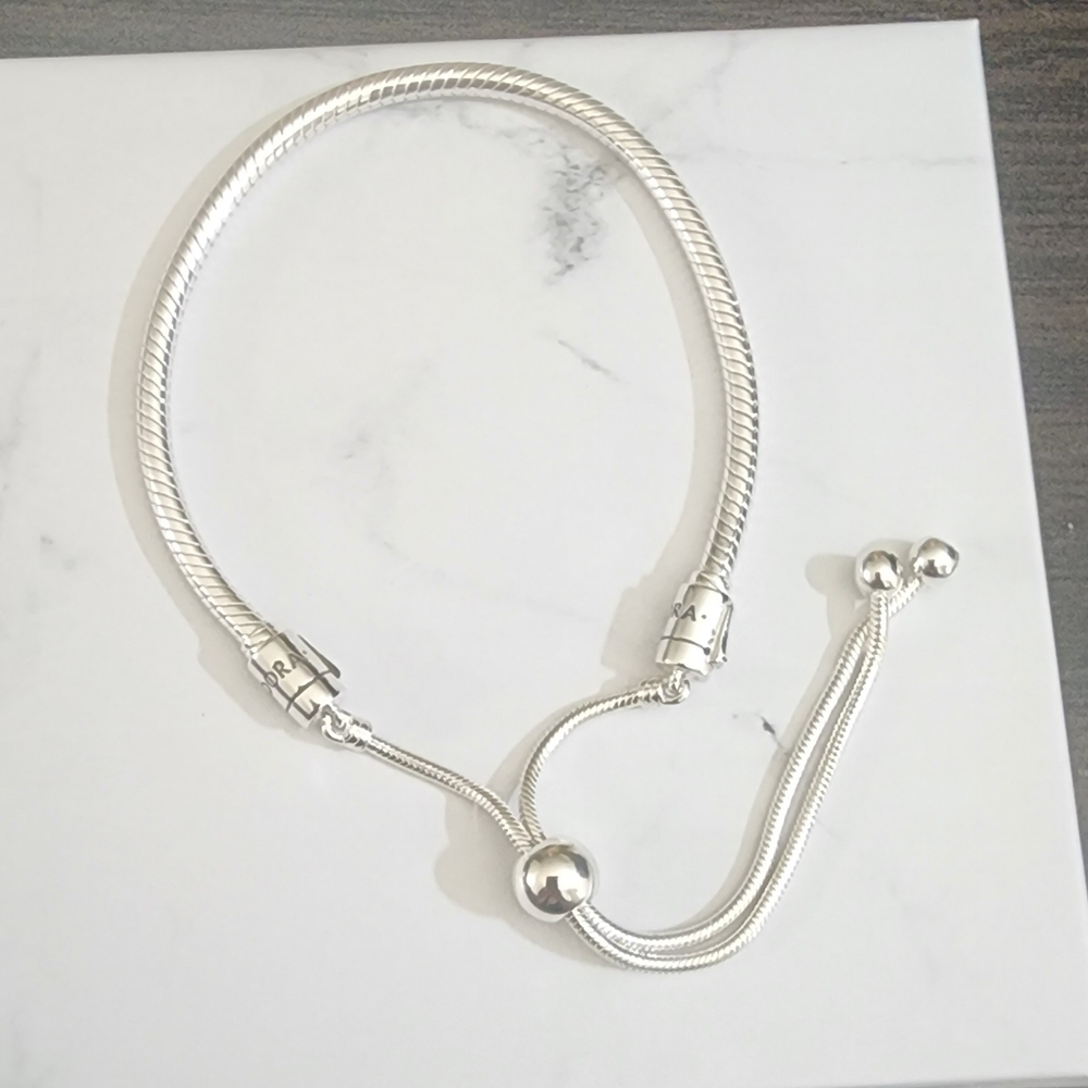 Pandora Polished Silver Adjustable Snake Chain Necklace - Silver